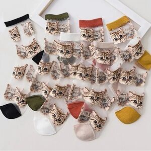 Cute SHEER Cat Print Ankle Socks(One Pair)